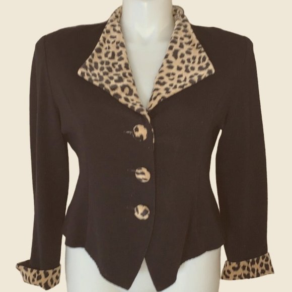 Jessica Howard Vintage Leopard Trim Blazer